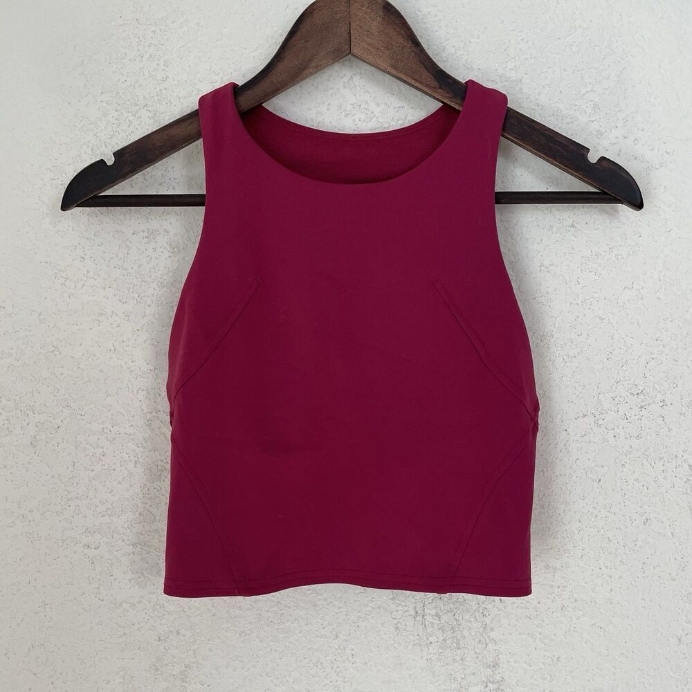 Lululemon Invigorate Womens Tank Raspberry Size 4 Built in Bra Cropped High Neck